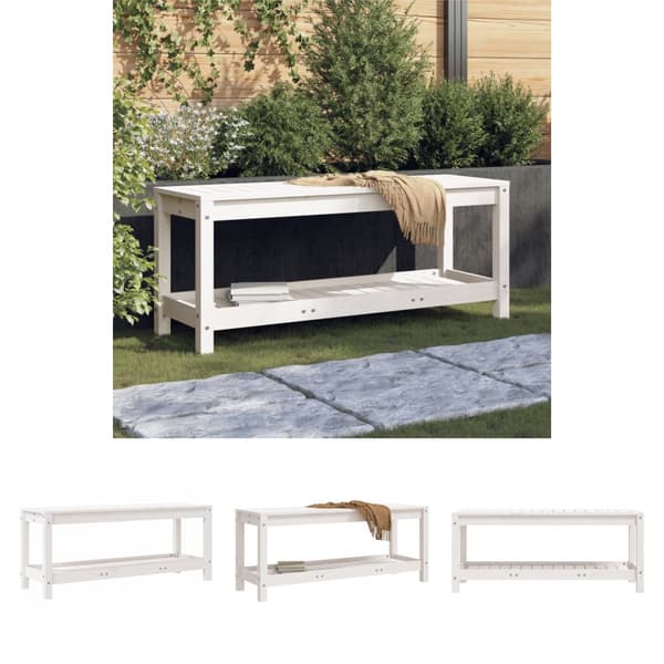 The Living Store havebænk 108x35x45 cm massivt fyrretræ hvid - Havebænke