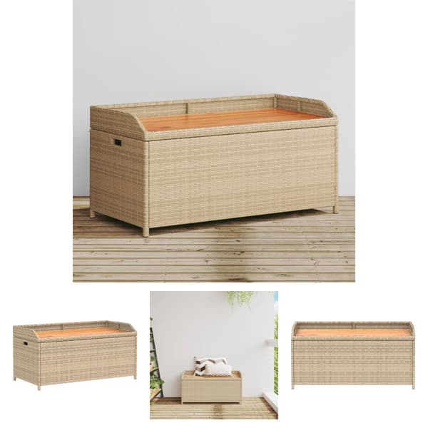The Living Store Säilytyspenkki beige 100x50x52 cm polyrottinki ja akasiapuu -  Puutarhapenkit