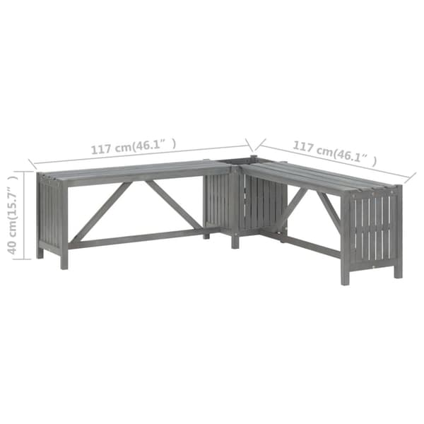 Puutarhapenkit - Living Kulmapenkki kukkalaatikolla 117 cm täysi akaasiapuu harmaa
