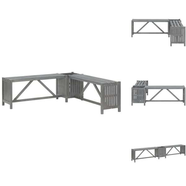 Puutarhapenkit - Living Kulmapenkki kukkalaatikolla 117 cm täysi akaasiapuu harmaa