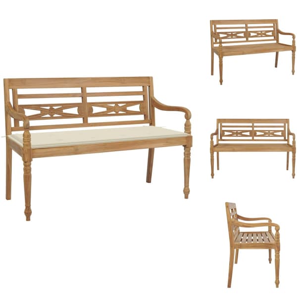 Trädgårdsbänkar - Living Bataviabänk med gräddvit dyna 120 cm massiv teak