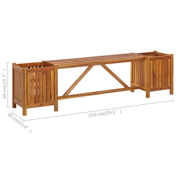 Havebænke - Living havebænk med 2 plantekasser 150x30x40 cm massivt akacietræ