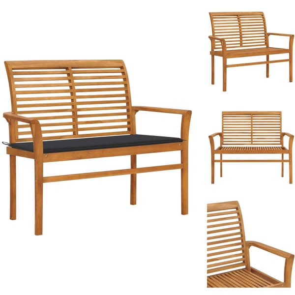 Trädgårdsbänkar - Living Trädgårdsbänk med antracit dyna 112 cm massiv teak