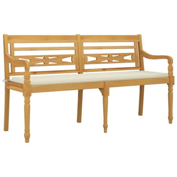 Trädgårdsbänkar - Living Bataviabänk med gräddvit dyna 150 cm massiv teak