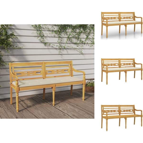 Trädgårdsbänkar - Living Bataviabänk med gräddvit dyna 150 cm massiv teak