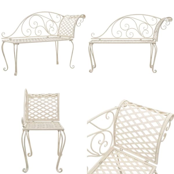 Trädgårdsbänk schäslong 128 cm metall antikvit - Trädgårdsbänk - Trädgårdsbänkar - Home & Living