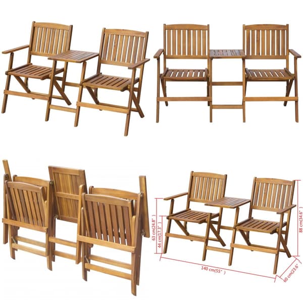 Foldbar havebænk med tebord 140 cm massivt akacietræ - Bænk - Bænke - Home & Living