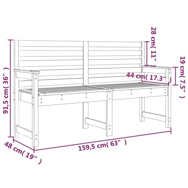 Puutarhapenkki 159,5x48x91,5 cm täysi mänty - Puutarhapenkki - Puutarhapenkit - Home & Living