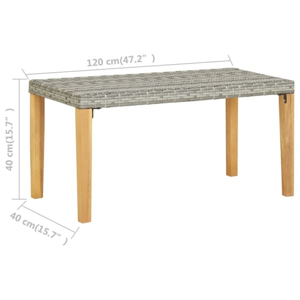 Puutarhapenkki 120 cm harmaa polyrottinki ja täysi akaasiapuu - Puutarhapenkki - Puutarhapenkit - Home & Living