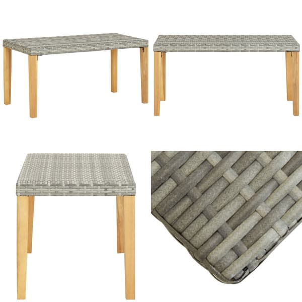 Puutarhapenkki 120 cm harmaa polyrottinki ja täysi akaasiapuu - Puutarhapenkki - Puutarhapenkit - Home & Living