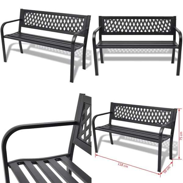 Havebænk 118 cm stål sort - Havebænk - Havebænke - Home & Living