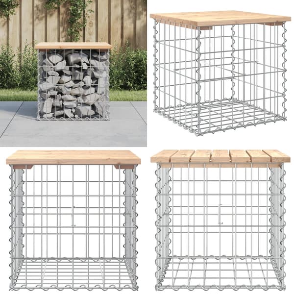 Havebænk med gabiondesign 43x44x42 cm massivt fyrretræ - Havebænk - Havebænke - Home & Living