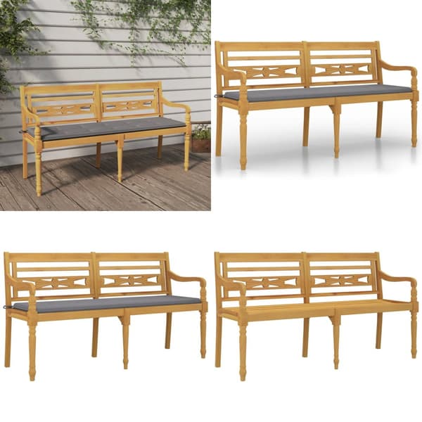 Batavia-penkki harmaa tyyny 150 cm täysi tiikki - Puutarhapenkki - Puutarhapenkit - Home & Living