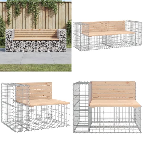Havebænk med gabiondesign 184x71x65,5 cm massivt fyrretræ - Havebænk - Havebænke - Home & Living