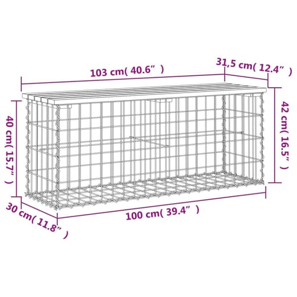 Havebænk med gabiondesign 103x31,5x42 cm massivt fyrretræ - Havebænk - Havebænke - Home & Living