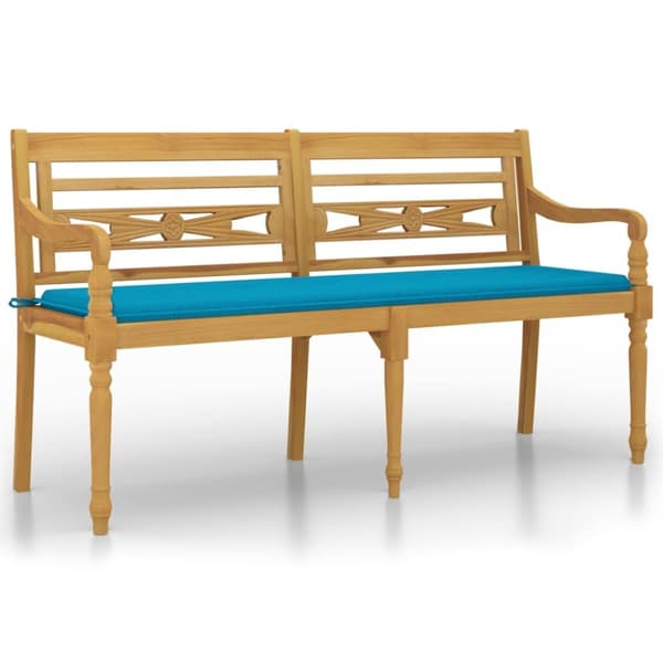 Bataviabänk med blå dyna 150 cm massiv teak - Trädgårdsbänk - Trädgårdsbänkar - Home & Living