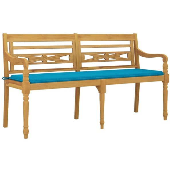 Bataviabänk med blå dyna 150 cm massiv teak - Trädgårdsbänk - Trädgårdsbänkar - Home & Living