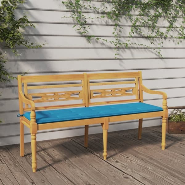 Bataviabänk med blå dyna 150 cm massiv teak - Trädgårdsbänk - Trädgårdsbänkar - Home & Living