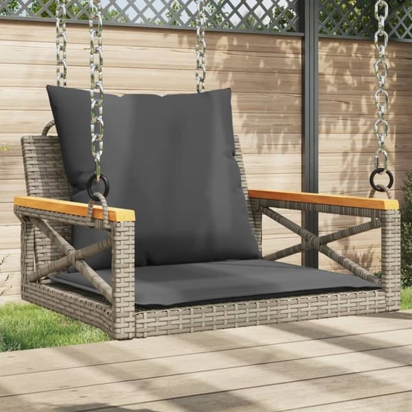 vidaXL gyngebænk med hynder 63x62x40 cm polyrattan grå