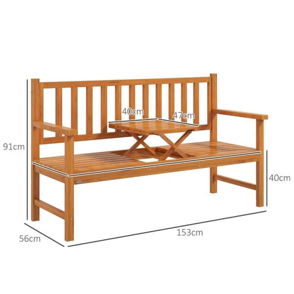 Rootz Havebænk - Træbænk - Udendørsbænk - Vejrbestandig - Udfoldelig bord - 153 cm x 56 cm x 91 cm - Massiv fyrretræ - Lysebrun