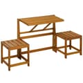 Miniatyrbild 1 av 5: Rootz 2-personers trädgårdsbänk - 2 i 1 kombinationsbord med 2 pallar - Lärkträ - Väderbeständig - Teak - 158cm x 48cm x 80cm