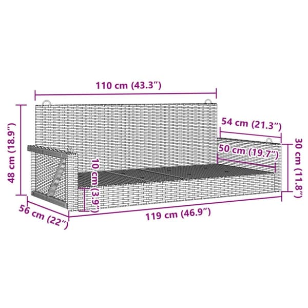 vidaXL Keinupenkki musta polyrottinki 119x56x48 cm