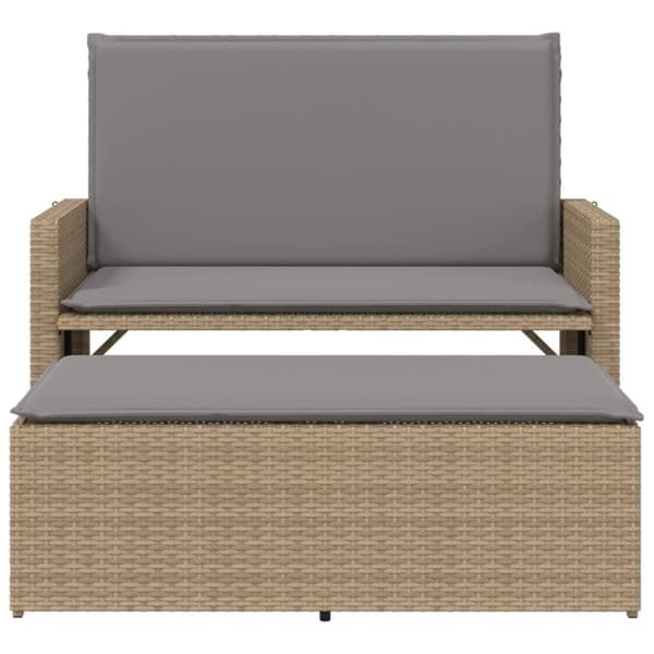 vidaXL havebænk med hynder og fodskammel polyrattan beige