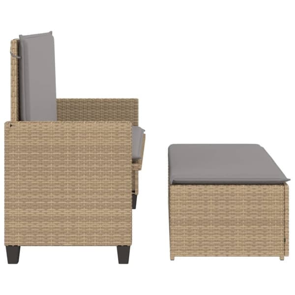 vidaXL havebænk med hynder og fodskammel polyrattan beige