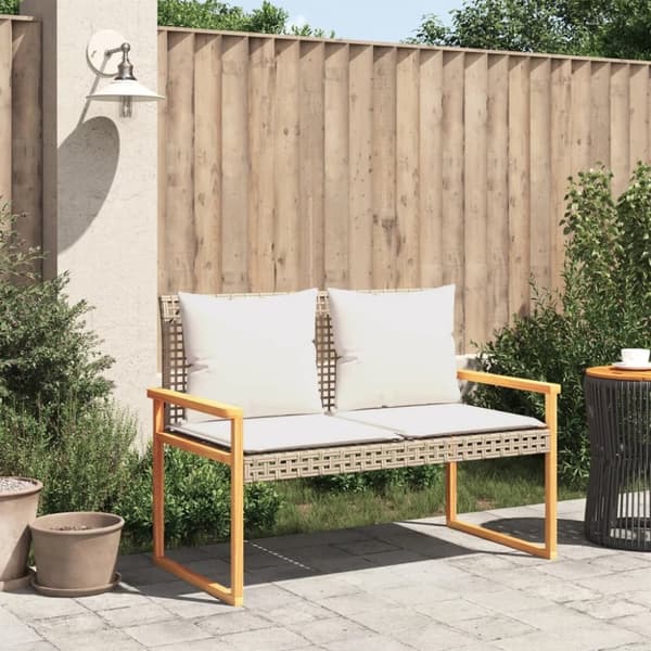 vidaXL havebænk med hynde polyrattan og akacietræ beige
