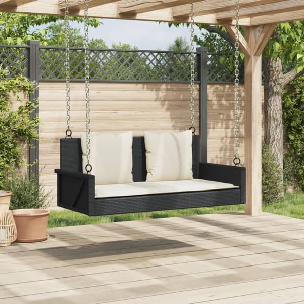 vidaXL Gungbänk med dynor svart 119x56x48 cm konstrotting