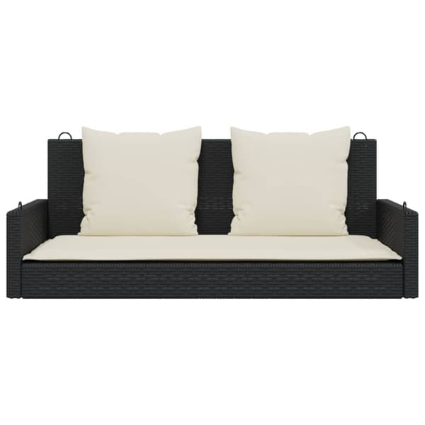 vidaXL Gungbänk med dynor svart 119x56x48 cm konstrotting
