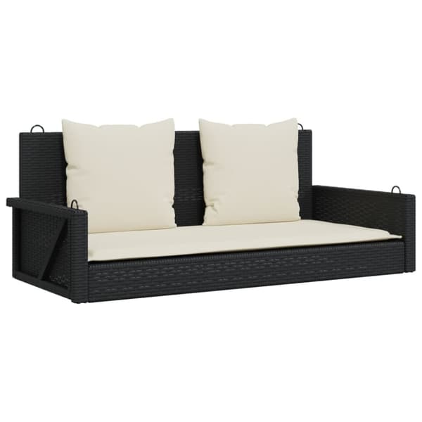 vidaXL Gungbänk med dynor svart 119x56x48 cm konstrotting
