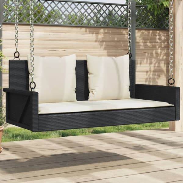 vidaXL Gungbänk med dynor svart 119x56x48 cm konstrotting