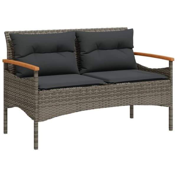 vidaXL havebænk med hynder 116x62,5x74 cm polyrattan grå