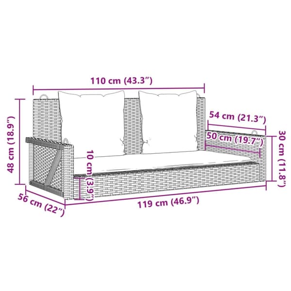 vidaXL gyngebænk med hynder 119x56x48 cm polyrattan beige