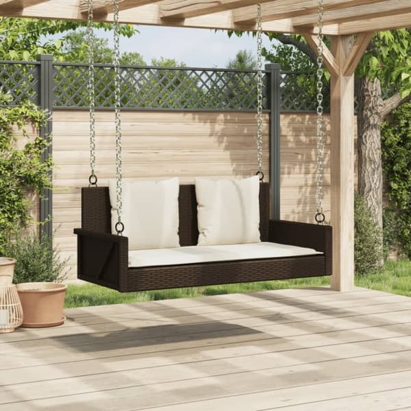 vidaXL gyngebænk med hynder 119x56x48 cm polyrattan brun