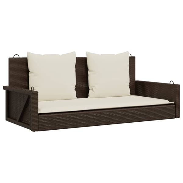 vidaXL gyngebænk med hynder 119x56x48 cm polyrattan brun