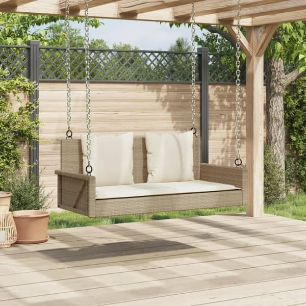 vidaXL Gungbänk med dynor beige 119x56x48 cm konstrotting