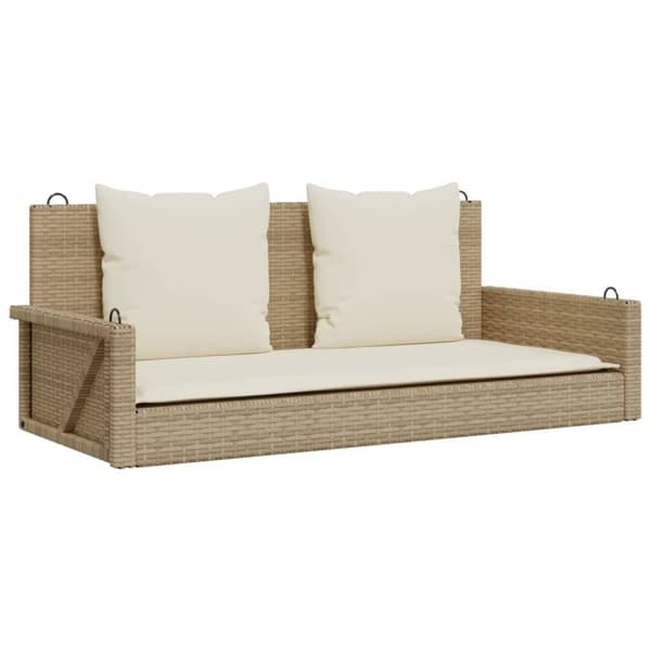 vidaXL Gungbänk med dynor beige 119x56x48 cm konstrotting