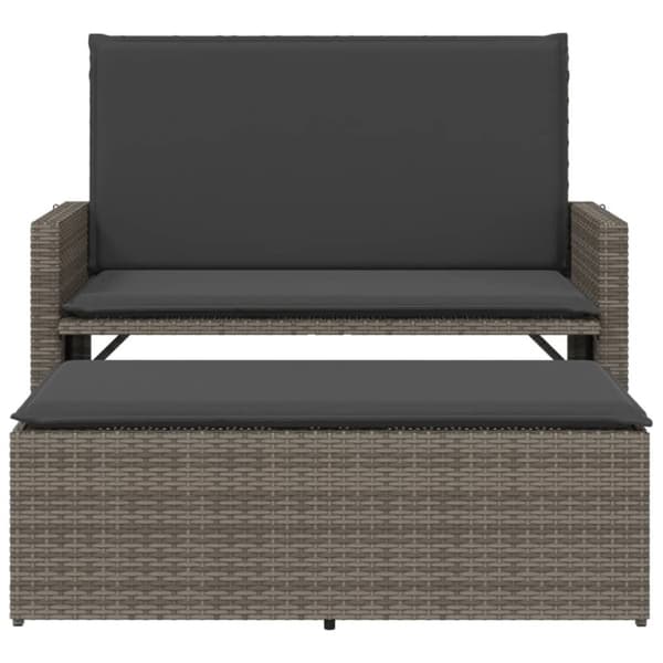 vidaXL havebænk med hynder og fodskammel polyrattan grå