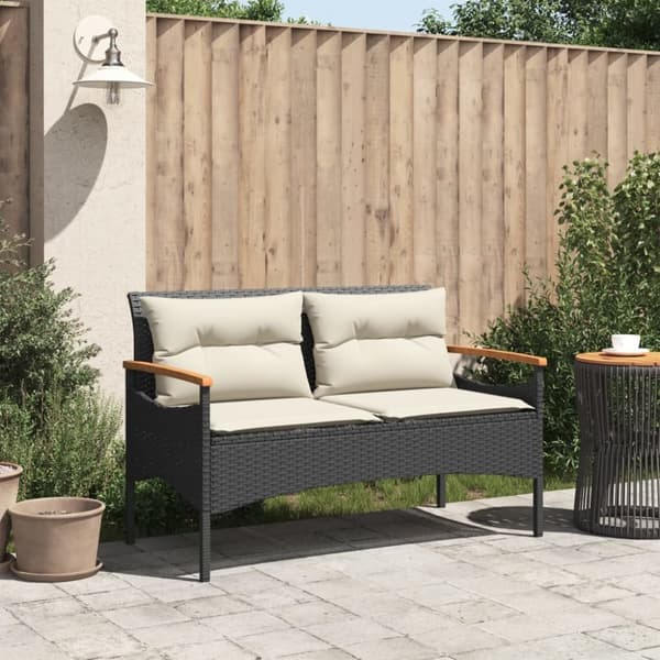 vidaXL havebænk med hynder 116x62,5x74 cm polyrattan sort