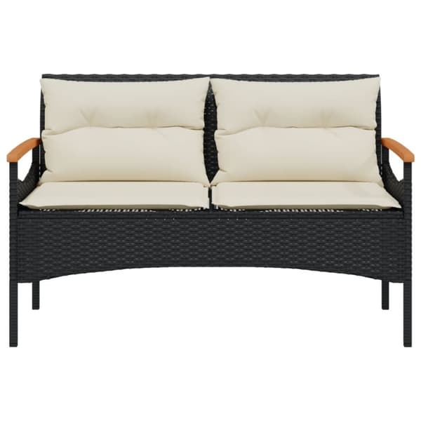 vidaXL havebænk med hynder 116x62,5x74 cm polyrattan sort