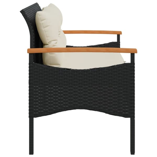 vidaXL havebænk med hynder 116x62,5x74 cm polyrattan sort
