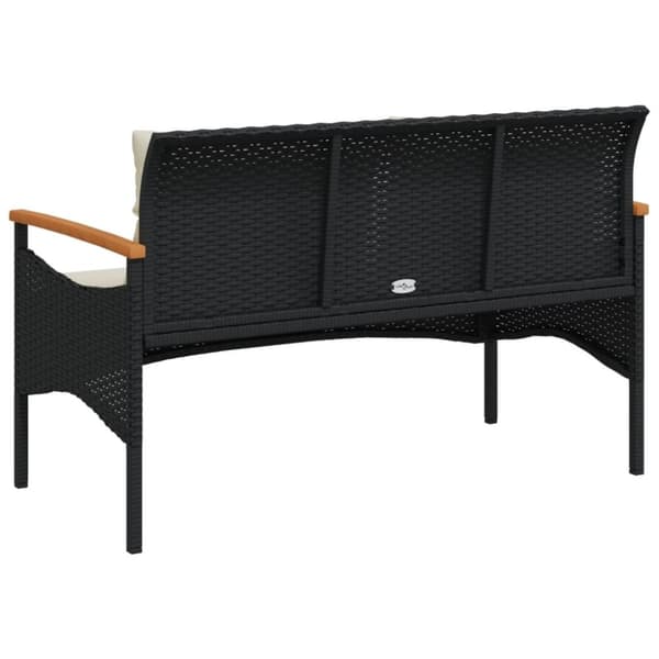 vidaXL havebænk med hynder 116x62,5x74 cm polyrattan sort