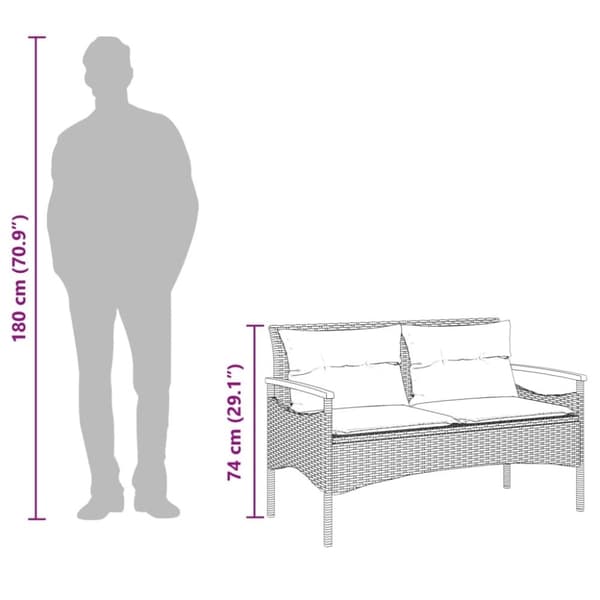 vidaXL havebænk med hynder 116x62,5x74 cm polyrattan sort