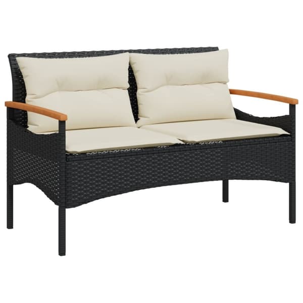 vidaXL havebænk med hynder 116x62,5x74 cm polyrattan sort