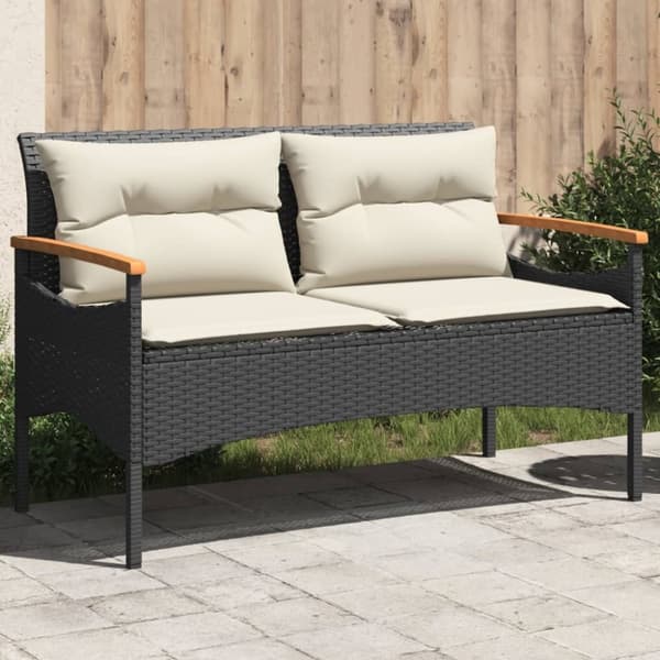 vidaXL havebænk med hynder 116x62,5x74 cm polyrattan sort