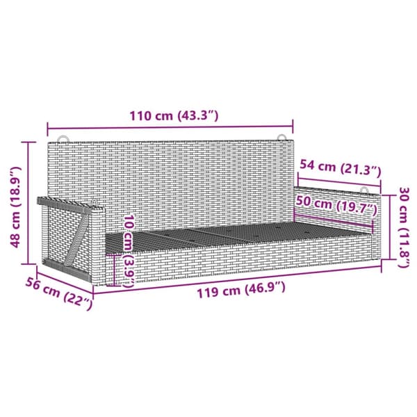 vidaXL gyngebænk 119x56x48 cm polyrattan beige
