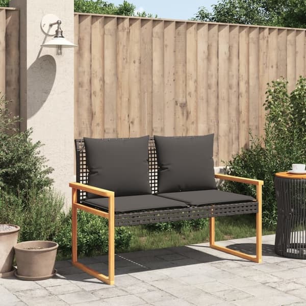 vidaXL havebænk med hynde polyrattan og akacietræ sort