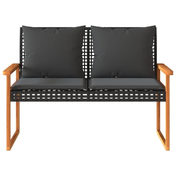 vidaXL havebænk med hynde polyrattan og akacietræ sort